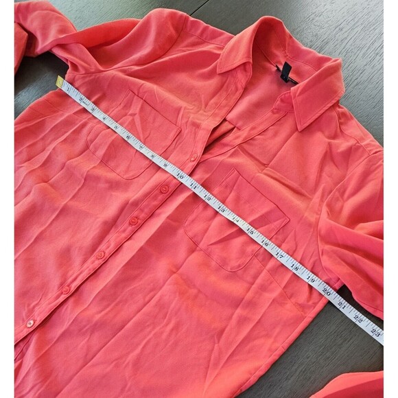 Talbots Nantucket Shirt Top Blouse Coral Semi Sheer Button Up Pockets Med Petite - Picture 8 of 8